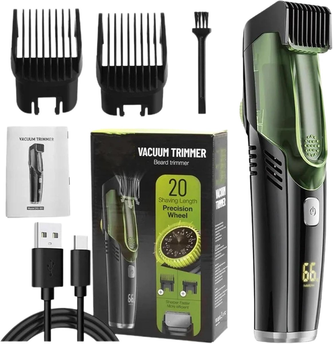 Baardtrimmer Met Opvang - Gezichtshaar Trimmer - Schoon Scheren - Ingebouwde Zuigfunctie - 2 Kammen - Zwart