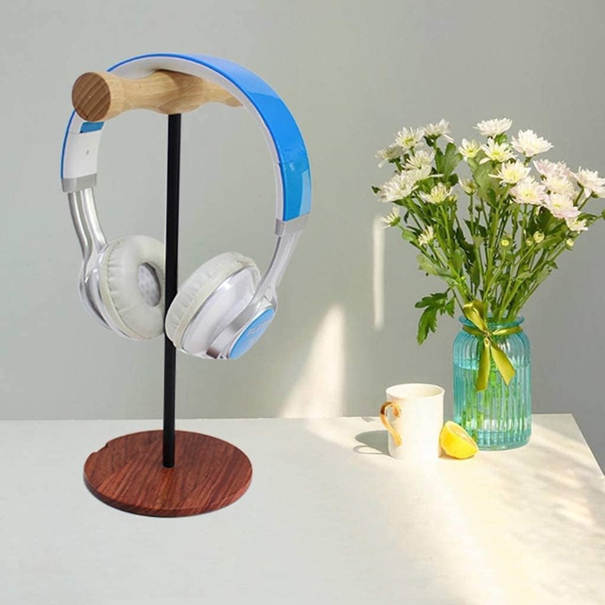 Hoofdtelefoonstandaard - Houder Beugel - Opbergen Oortjes - Hout Metaal - Draagbaar - Wit — cadeau in Gadgets - foto 2
