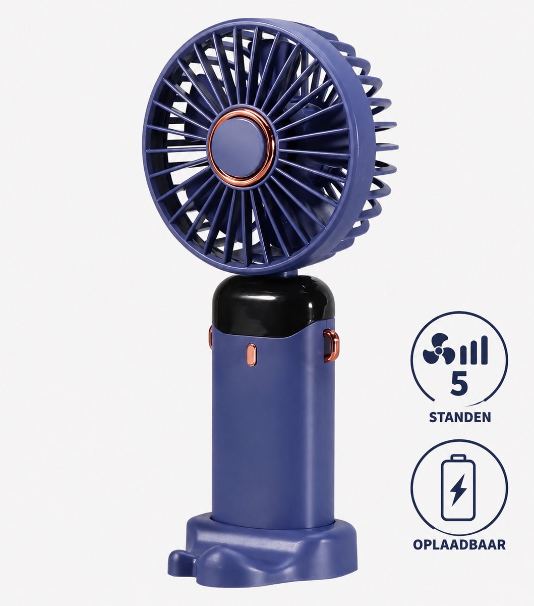 DEGG® - Handventilator - Mini Ventilator Oplaadbaar - Draagbare & Stille USB Ventilator - 5 Standen - Ideaal voor Reizen, Kantoor & Zomer - Blauw - 1 stuks