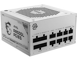 Interne Voeding - MSI MAG A850GL PCIE5 WHITE - ATX12V 3.0 - 80 Plus Gold - 850 Watt - Modulair - 100-240V - Actieve PFC - PCIe 5.0 - Wit