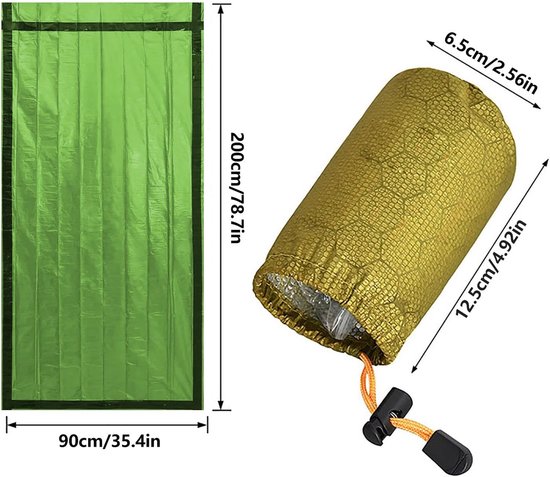 Survival Slaapzak - Bivy Bag - Outdoor Activiteiten - Waterdicht Winddicht - 200 x 90 cm - Groen Oranje — afbeelding 5