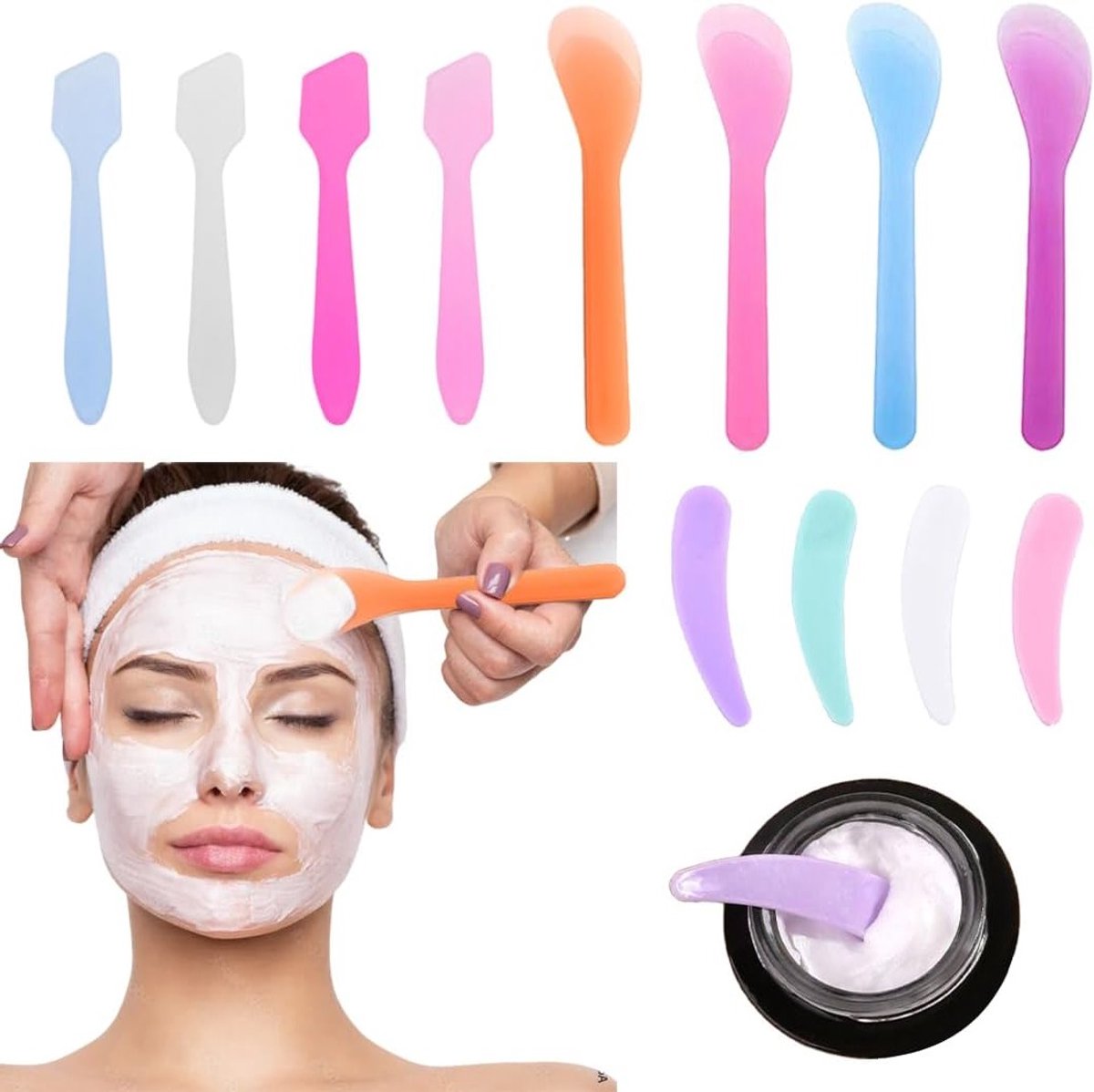 Complete Set van 12 Plastic Makeup Spatels en Mini Lepels voor Cosmetische Maskers en Scrapers in Diverse Kleuren