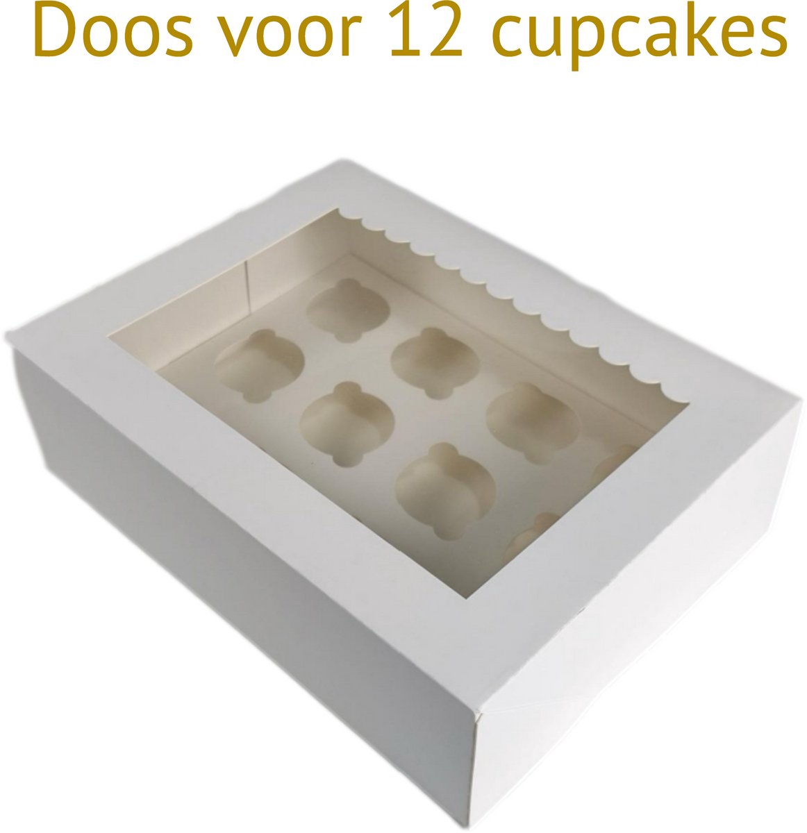 Bakdozen.nl - Cupcakedoos voor 12 Cupcakes - Wit - Met Tray, Venster en Sierluifel - 10 Stuks - 34 x 26 x 10 cm
