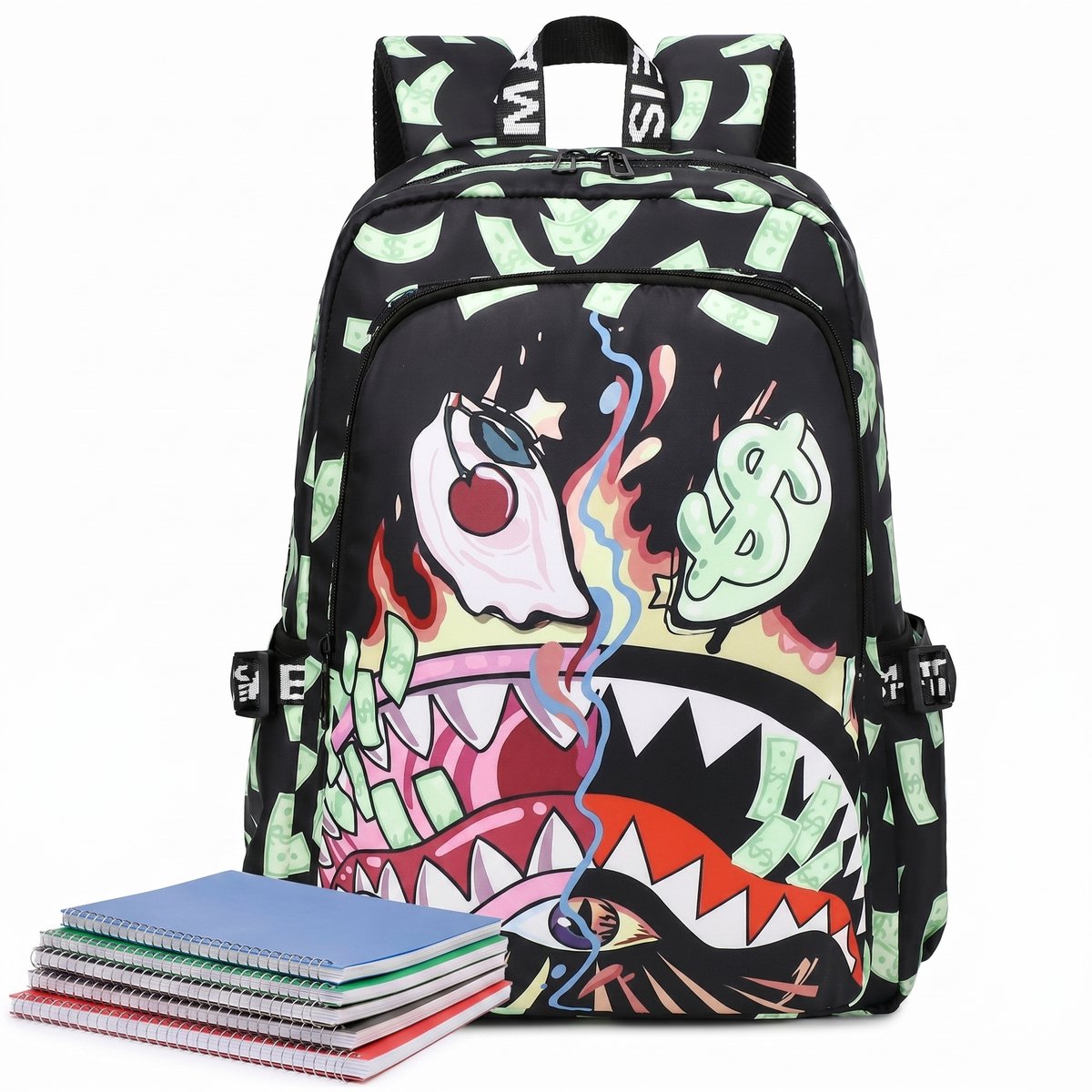 TEKROA® Rugzak met Haaienprint - Kinder Schooltas & Laptoprugzak voor Reizen en Dagelijks Gebruik - Uniseks - Groene