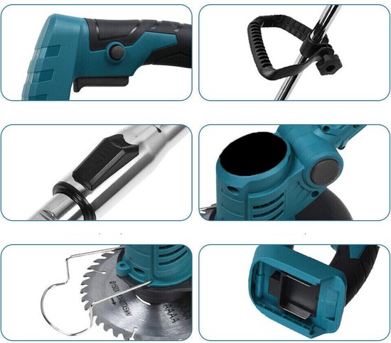 Verstelbare Elektrische Grastrimmer - 3 Verwisselbare Messen (Metaal En Kunststof) - Zuiver Koperen Motor 18000 Tpm Max. - Telescopische Steel 98-128 cm - Blauw — afbeelding 4