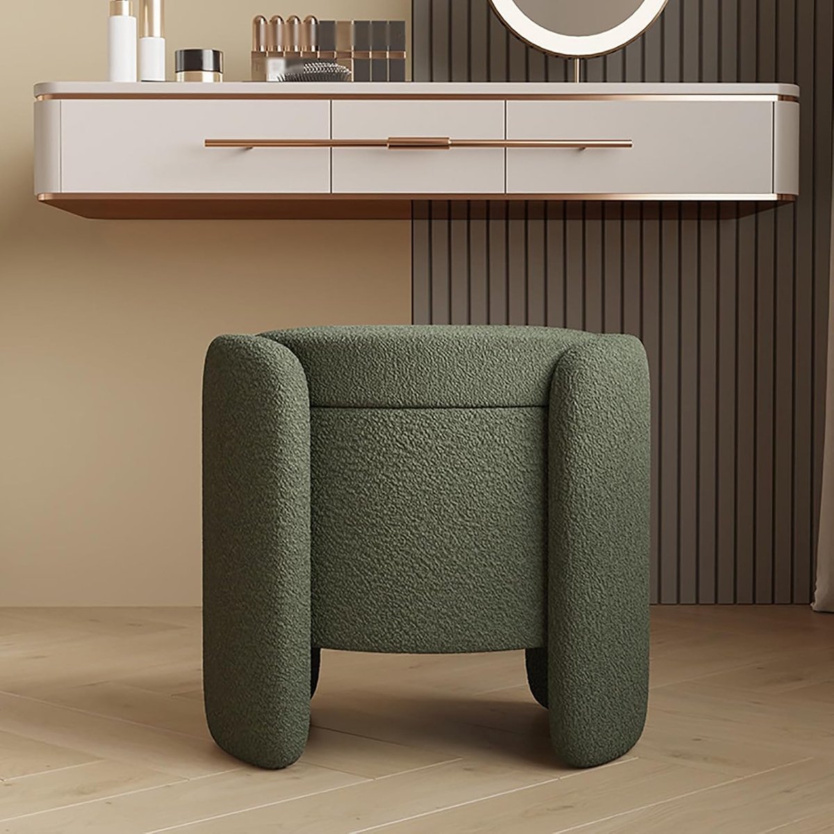 Gestoffeerde Ottomaanse Kruk - Opberg Poef - Extra Zitplaats - Met Deksel - 48x42cm - Groen
