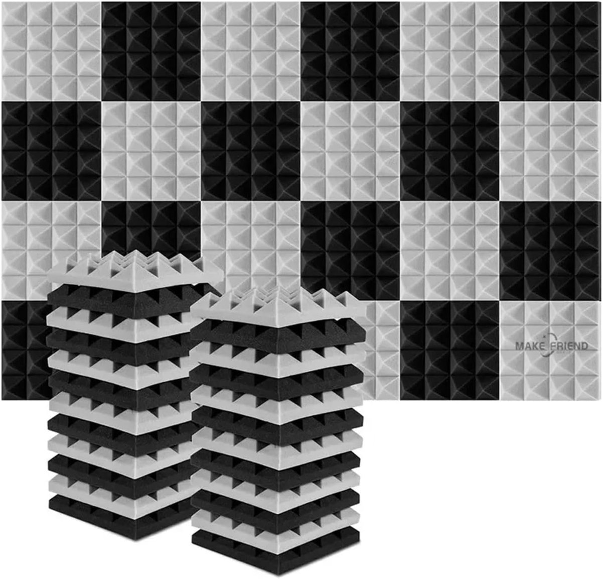 Geluidsisolatie Schuim - Akoestische Panelen - Studio Geluid - Piramide Vorm - 24 Stuks 25x25cm - Zwart/Blauw