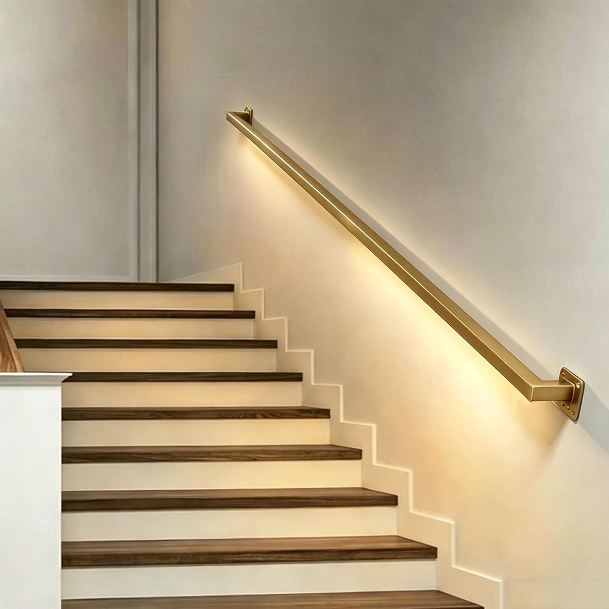 L-houder armleuning - Steunbeugel muur - Trappen ondersteunen - Verbrede vaste basis - 80 cm - Goud