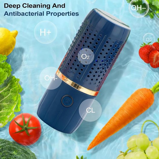 Fruitwasmachine - Draadloze Voedselzuiveraar Voor Groenten Vlees Rijst Zeevruchten - Draagbare Ultrasone Reiniger Voor Het Reinigen Van Keukenproducten - Voedselwasmachine - Multifunctioneel Reiniging - blauw — afbeelding 2