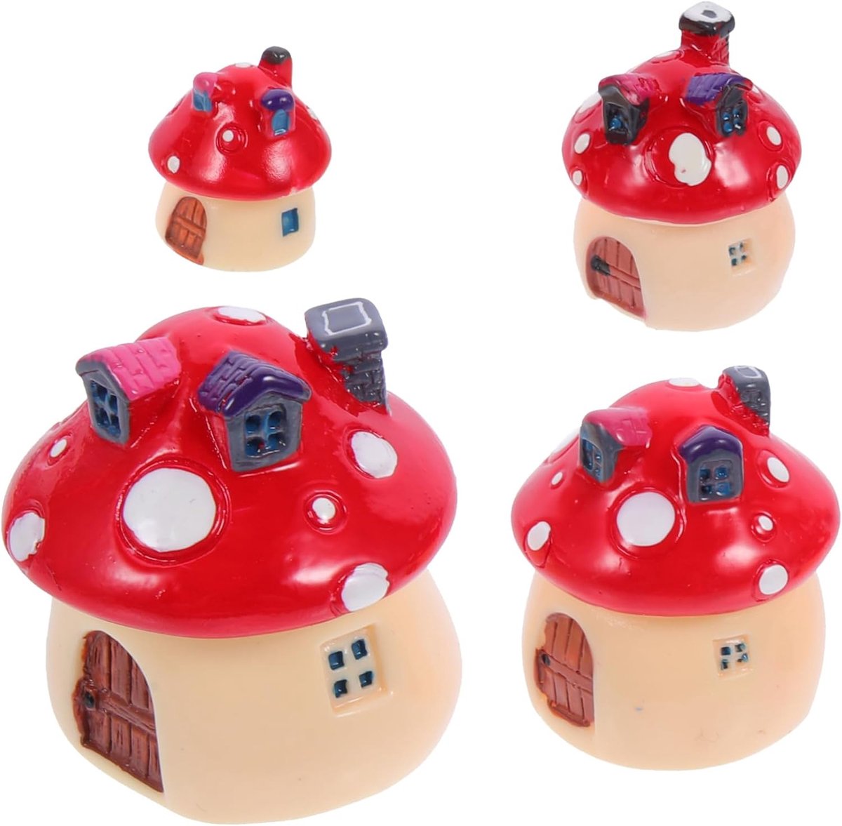 Miniatuur Huisjes - Tuin Decoratie - Sprookjes Tuin - Hars Materiaal - 4 Stuks - Rood