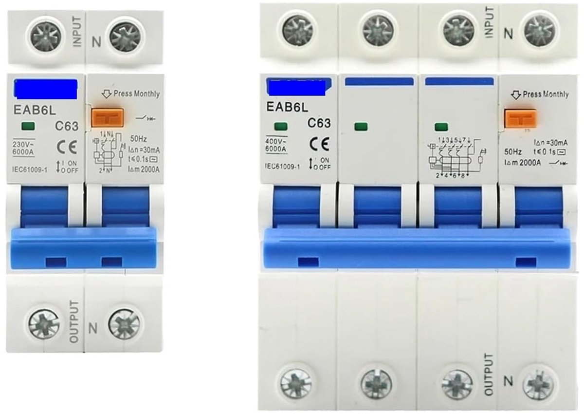 Aardlekschakelaar - Stroomonderbreker - Veiligheid Elektrische Circuits - Hoge Gevoeligheid 30mA - 2P 40A - Wit