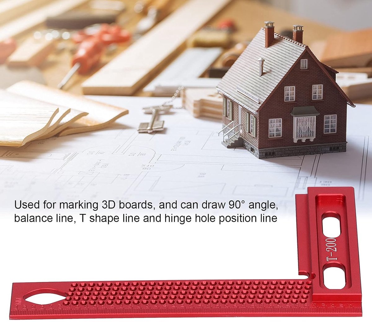 L-vormige frameliniaal - Houtbewerking gereedschap - Nauwkeurig markeren - Duurzame aluminiumlegering - 3 mm schaal - Rood