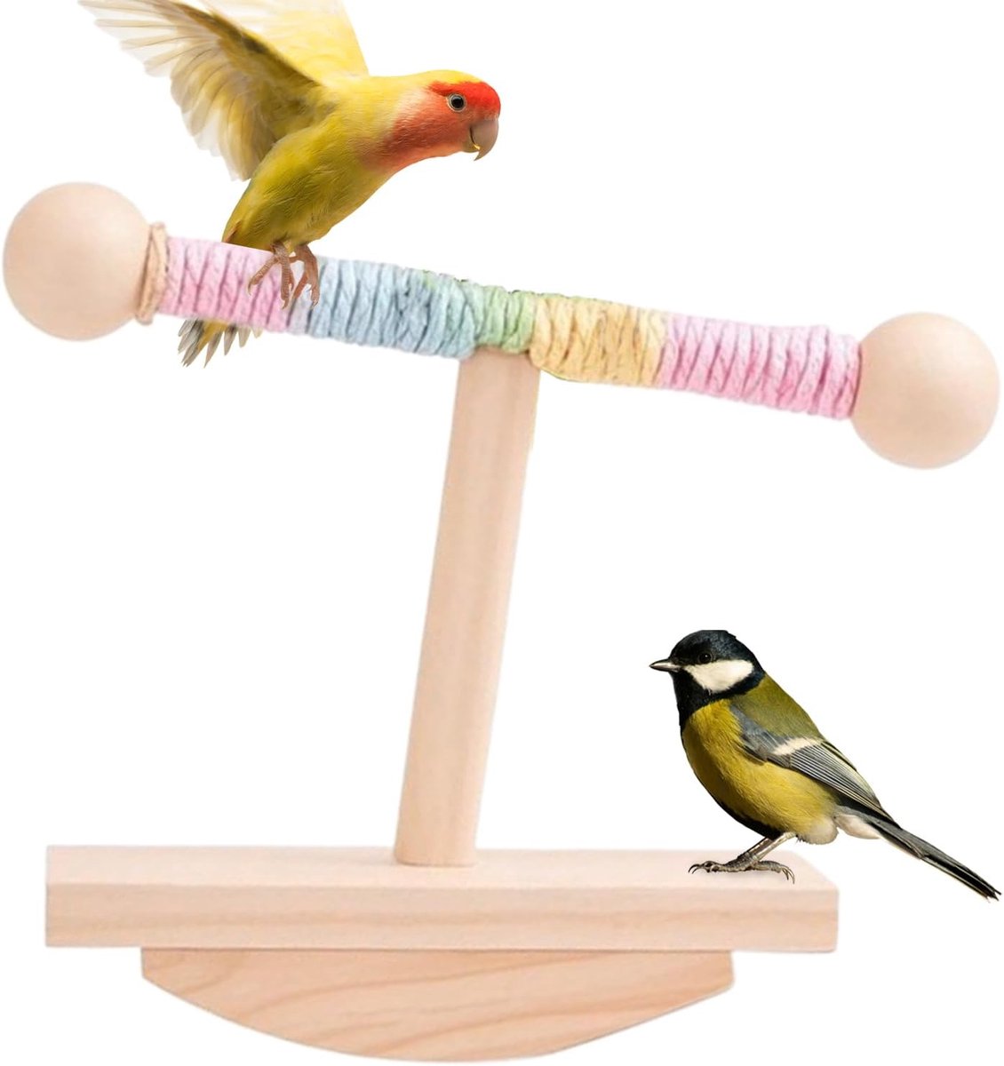 Vogel Speelstandaard - Houten Klimrek - Interactieve Verrijking - Gebalanceerde Basis - 18 cm Hoog - Natuurlijk Hout