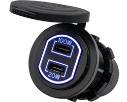ProRide 12-24V USB C Autolader 2 Poorten Inbouw - 100W+20W - Blauw - USB-C Stopcontact
