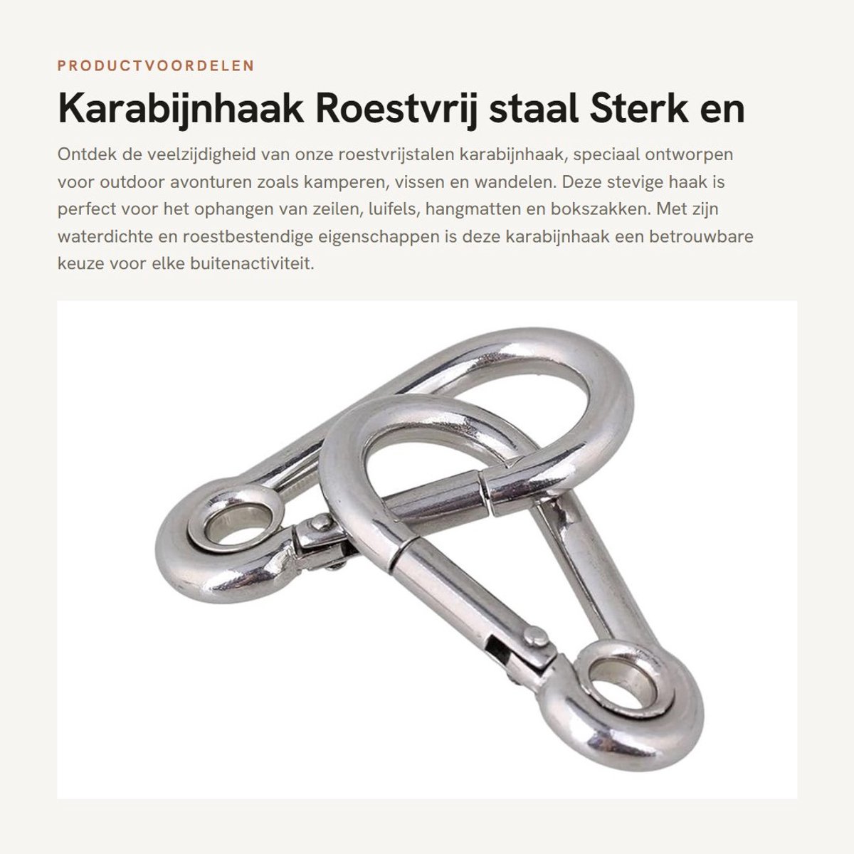 Dailygoods- Karabijnhaak Roestvrij Staal - Klimkarabijnhaak - Waterdicht - Sterk/Duurzaam - Voor Camping/Vissen - Maximale Belasting 350 kg - Haak