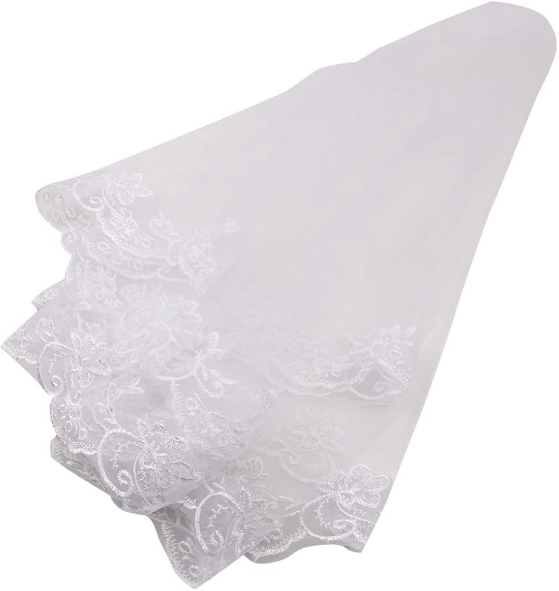 Dailygoods- Bruidssluier Eenvoudig - Korte Tule Sluier - Satijnen Rand - Met Kam - 5 Meter - Polyester Enkel Gaas - Trouwsluier