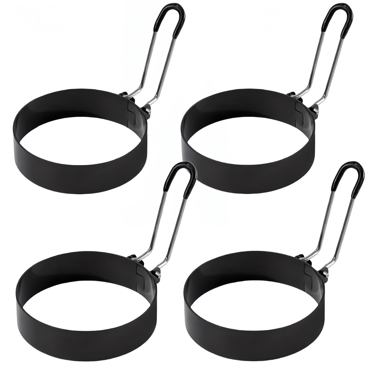 carmdering - Eierring - Ontbijtring - Kookring - 4 stuks, RVS, anti-aanbak, 7,5cm, vouwbaar handvat, vaatwasserbestendig - Voor eieren & pannenkoeken - Handig & ruimtebesparend