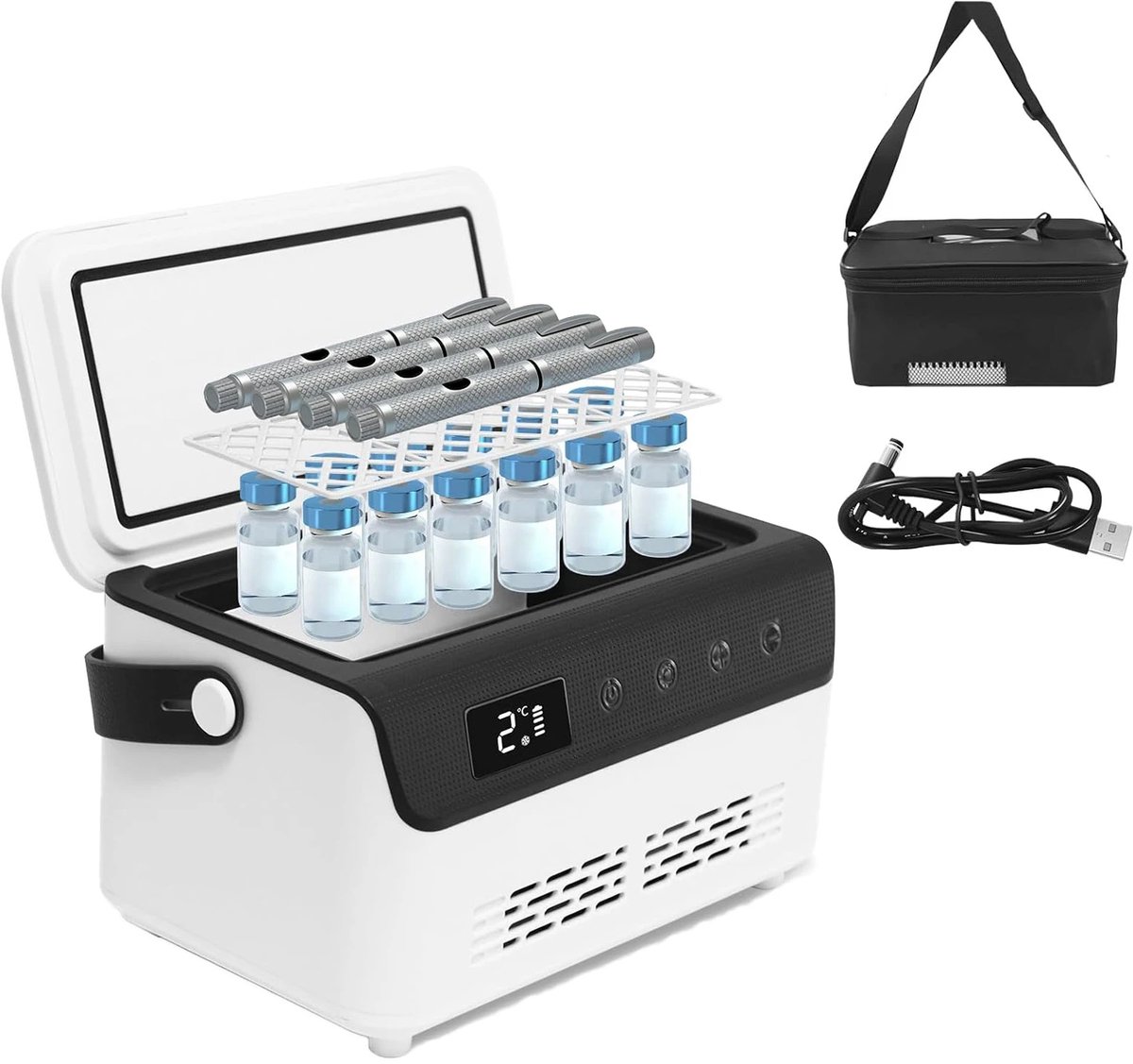 Elektrische Reis Koelbox voor Insuline - Mini Medicijnkoelkast - Voor 4-5 Insulinepennen - Temperatuurregeling 0-18°C - Met Handvat