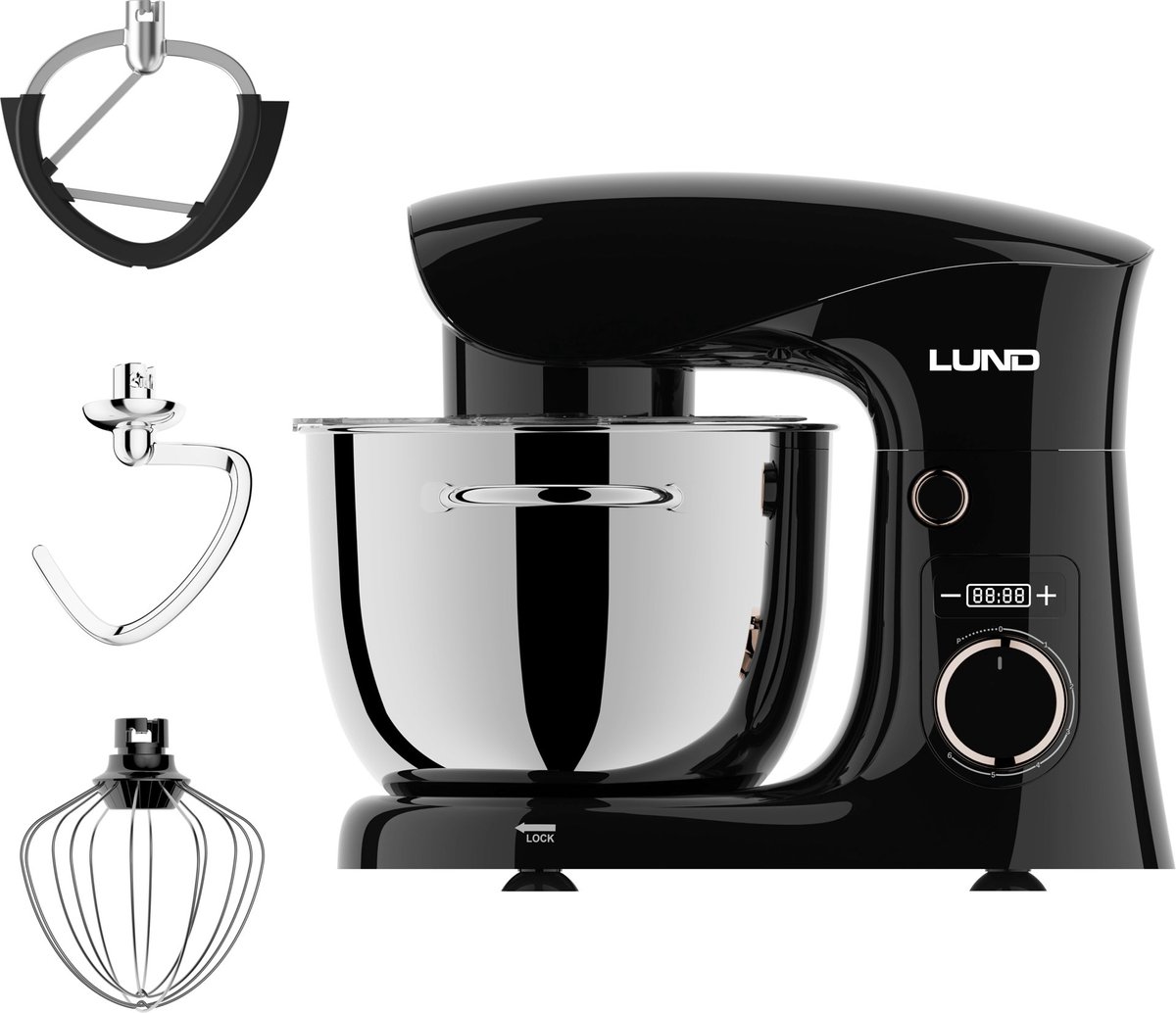 LUND 67813 Planetaire Keukenmachine met Timer - 1500W - 5L RVS Kom - Luxe Design met LED-Display