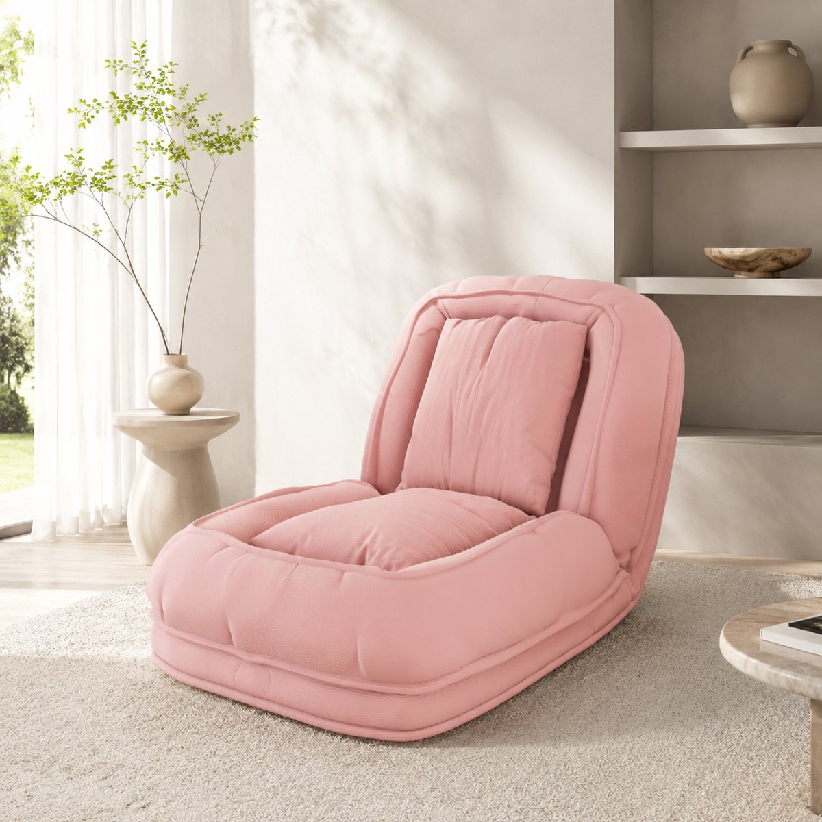 Slaapbank - Opvouwbare slaapbank - Multifunctionele ligstoel - Verstelbare rugleuning - Inclusief kussen - Zetelbed - Comfortabele 2-in-1 bank en bed - Roze