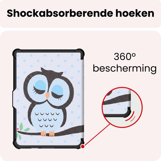 Hoes Geschikt voor Kobo Clara HD Hoesje Bookcase Cover Book Case Hoes Sleepcover Trifold - Uil — afbeelding 5