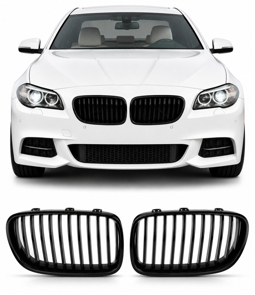 Grill Nieren Geschikt Voor BMW 5 Serie F10 F11 2010-2017 Hoogglans Zwart Enkele Spijlen