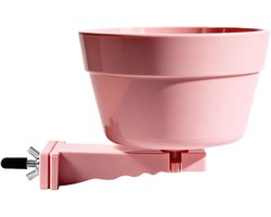 Huisdier voerbak - Kooi bak - Veilig voeren - Verstelbare bevestiging - 15 x 15 x 8 cm - Roze