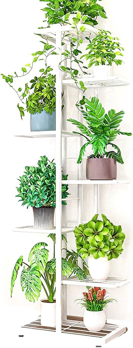 Plantenstandaard Metaal - Bloemenrek Opbergrek - Balkon Decoreren - 7 Tier 8 Potten - 43 x 22 x 126 cm