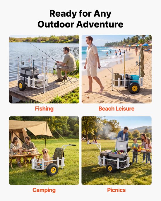 Solayne Viskar - Bolderkar - Strand transportkar - 2 rubber wielen - Draagvermogen tot 90 kg - Aluminium frame - 6 hengelhouders — afbeelding 5