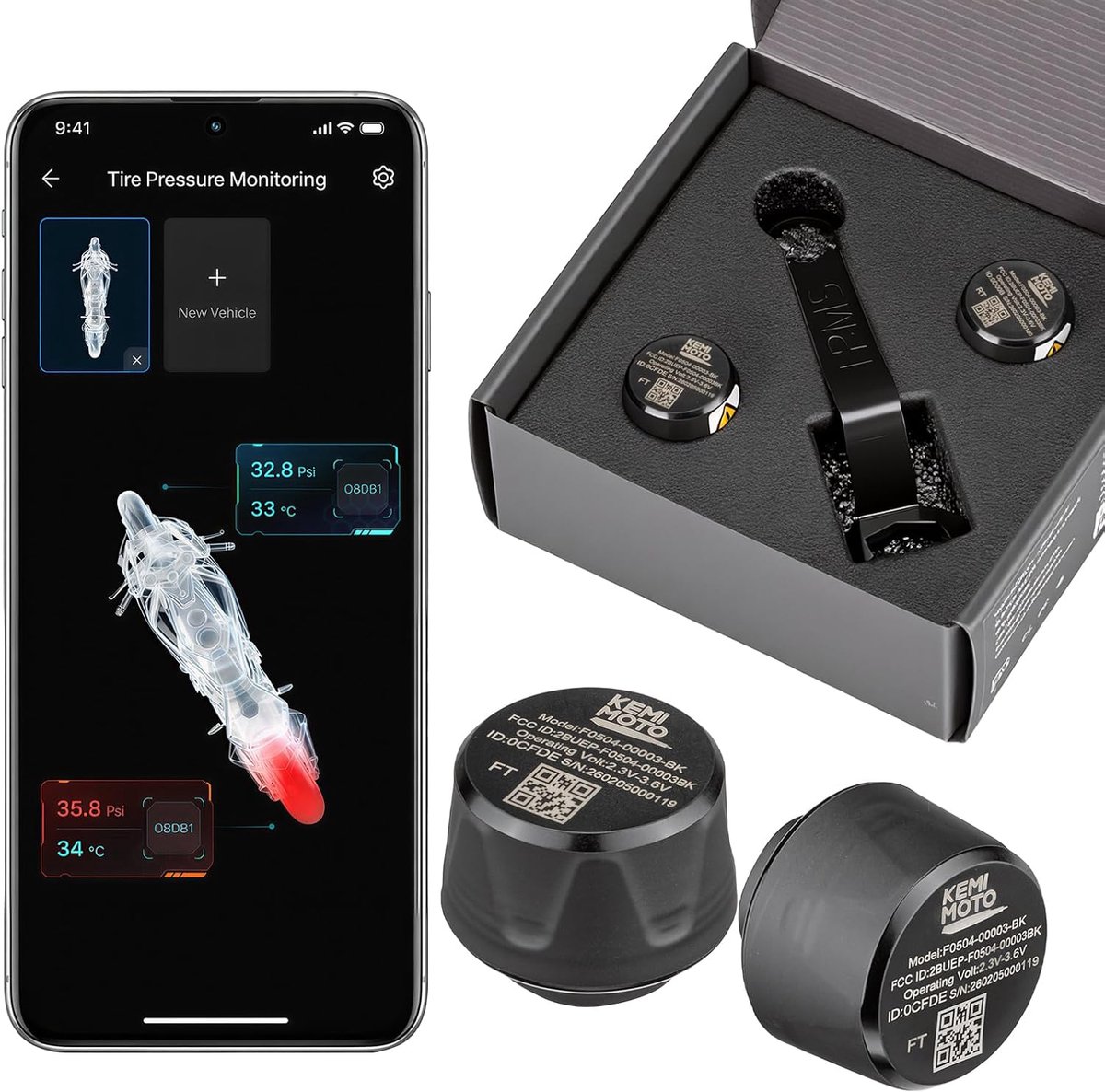 Bandenspanningsmeter - TPMS Sensor - Veilig Rijden - Real-time Meting - 10g - Zwart