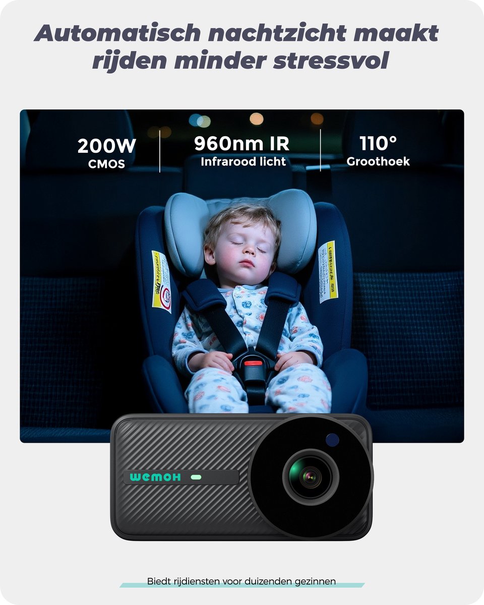 WEMOH Magnetische Baby Autocamera - 5 inch 1080P HD IPS Monitor Scherm | Auto Nachtzicht, Zoom & Mirror Modus, Continue Stroomvoorziening, voor Achterwaarts Autostoeltje - Zwart thumbnail 6