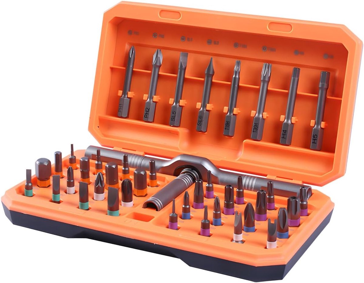 Schroevendraaierset - Precisie gereedschap - Reparaties uitvoeren - 42-delige set - 18 x 12 x 5 cm - Grijs