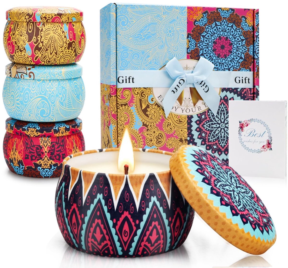 Dailygoods- Geurkaarsen Cadeauset 4 Stuks x 160 gr - Sojawas - Decoratieve Kaarsen - Lange Brandduur 120 Uur - Voor Moederdag/Verjaardag - Geurkaars