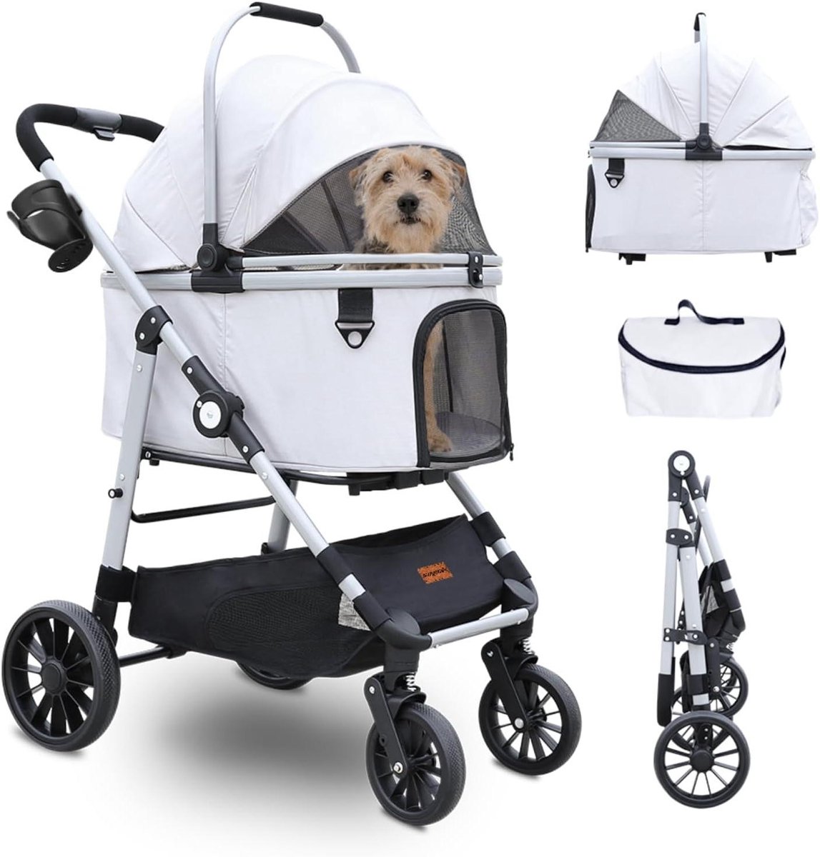 Huisdierenbuggy - Hondenwagen - Comfortabel Reizen - Opvouwbaar Anti-shock - Tot 55 kg - Grijs