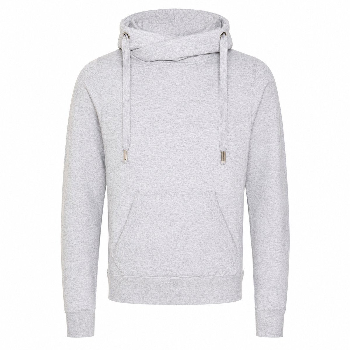 Cross Neck Hoodie Heren – Heavyweight Hoodie 330 g/m² – Crossover Hals – Streetwear Trui – gemêleerd Lichtgrijs Gemeleerd Bros