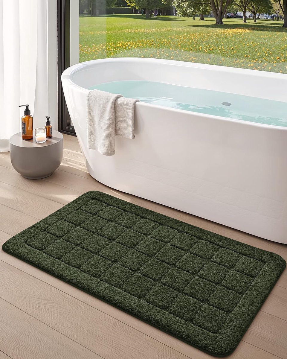 Badmat antislip wasbaar 61 x 110 cm, groene bathoom-mat absorberend badkamertapijt zachte badmat voor badkamervloer, douche, badkuip, wasruimte