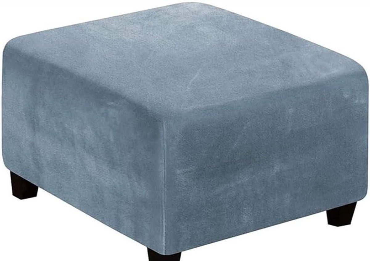 Ottoman Hoes - Krukhoes Voetenbankhoes - Meubels Beschermen - Elastische Fluweelstof - 70x70 cm - Grijsblauw