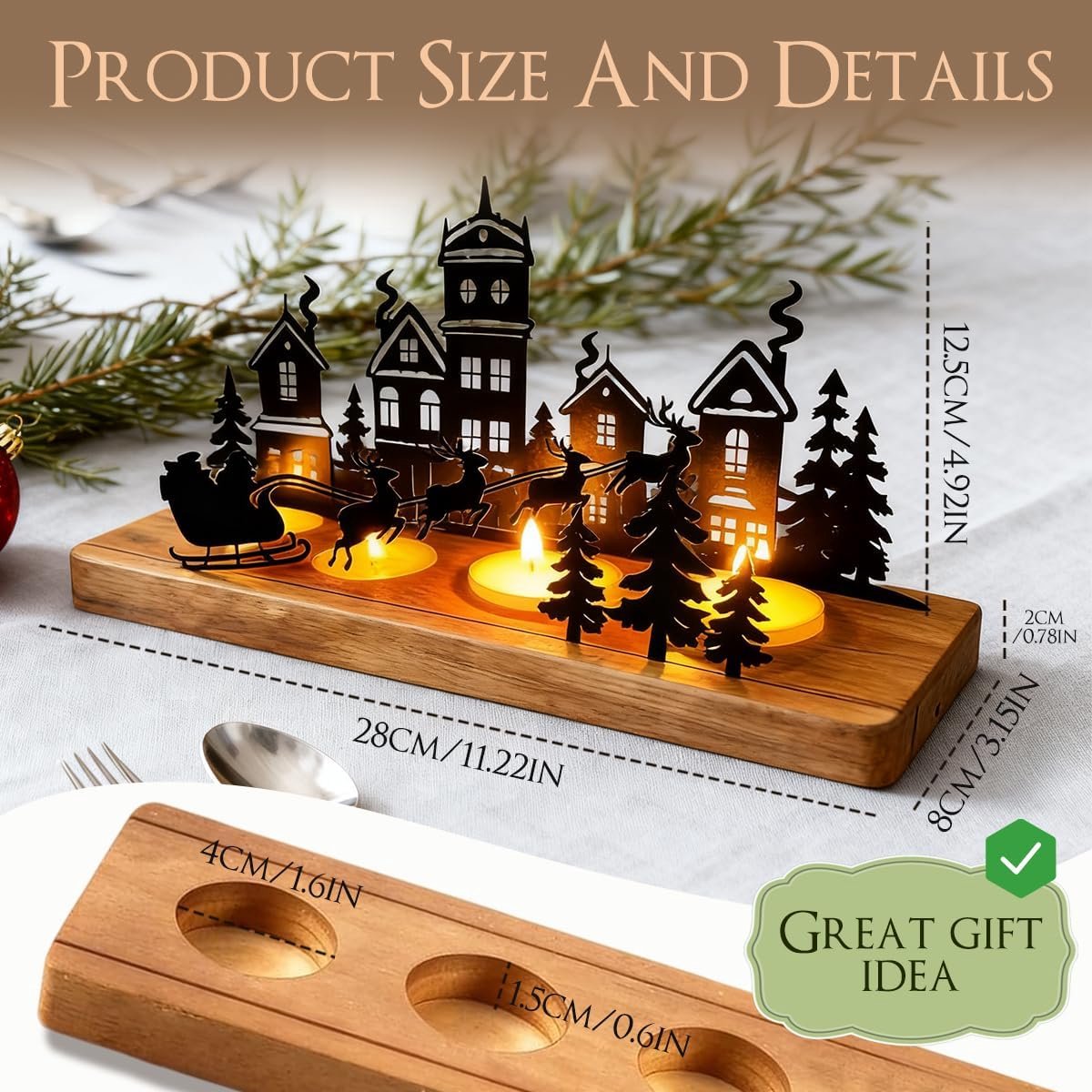 Kandelaar Adventskrans - Adventskaarsen Houder - Kerstsfeer Creëren - 4 Kaarsen Plaatsen - 28 cm - Zwart – foto 5