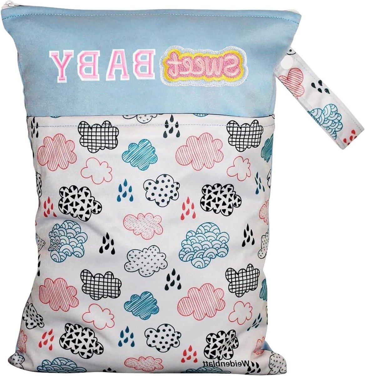 Wasbare Luiertas - Natte Zak - Baby Spullen Opbergen - Waterdicht en Lekvrij - 35 x 25 cm - Lichtblauw