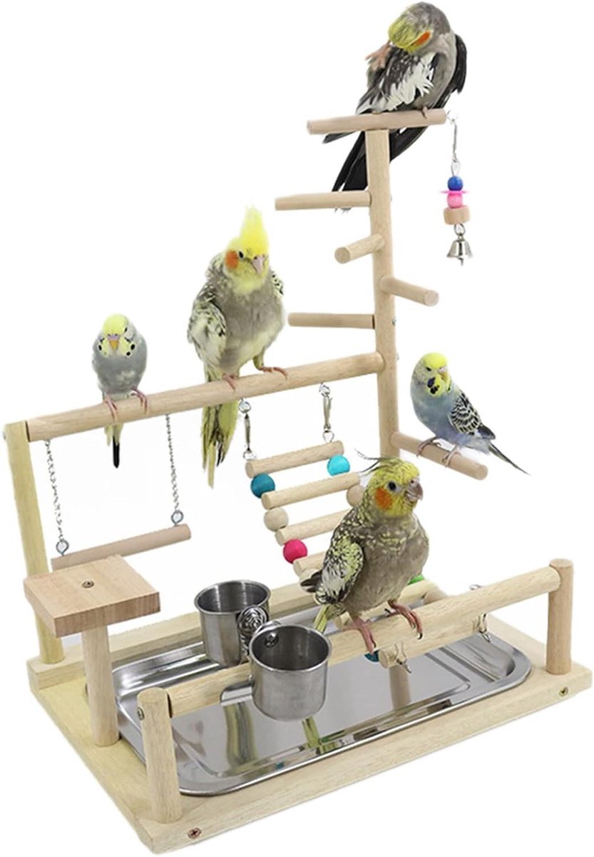 Vogel Speeltuin - Vogel Gym Baars - Vogels Trainen - Natuurlijk Hout - 45x37x26 cm - Houtkleur