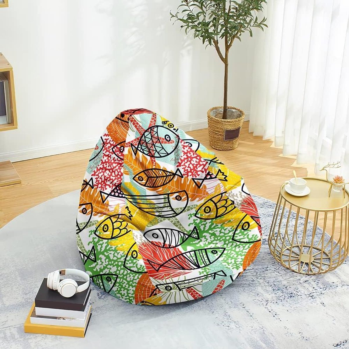 Zitzakstoel - Zitzak hoes - Ontspannen Zitten - Opbergfunctie - 90 x 110 cm - Vis
