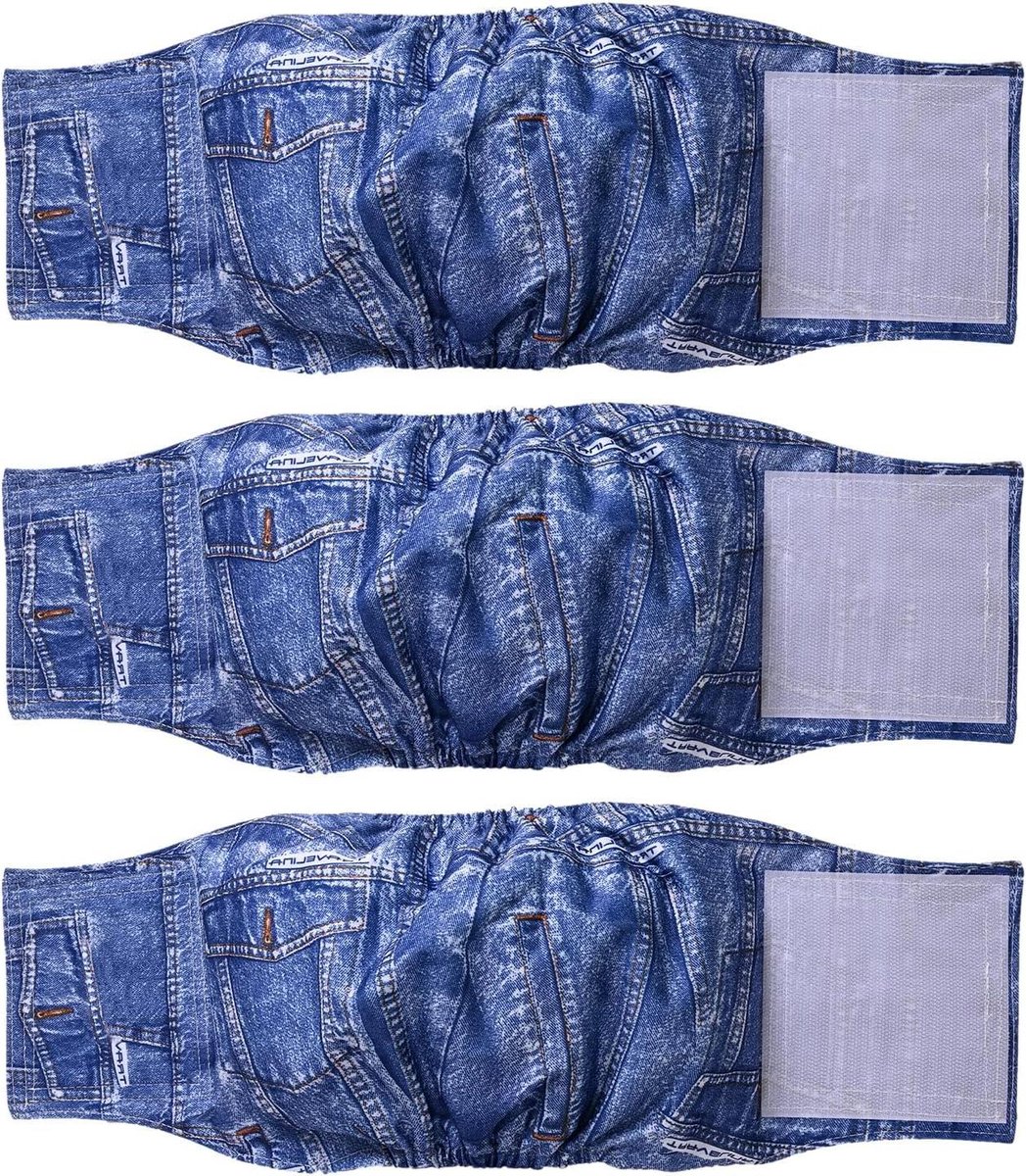 Honden Buikbanden - Hondenluiers Herbruikbaar - Ongelukjes Voorkomen - Waterdichte Buitenlaag - 3 Stuks - Blauw Jeans