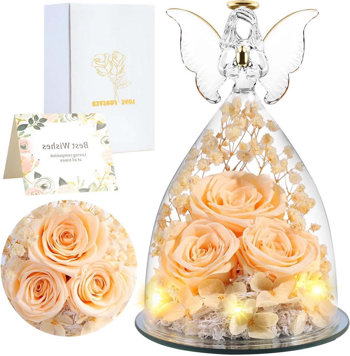 Eeuwige Roos Engel - Bewaren Bloem Decoratie - Cadeau Geven - Echte Bloem 3-5 Jaar Houdbaar