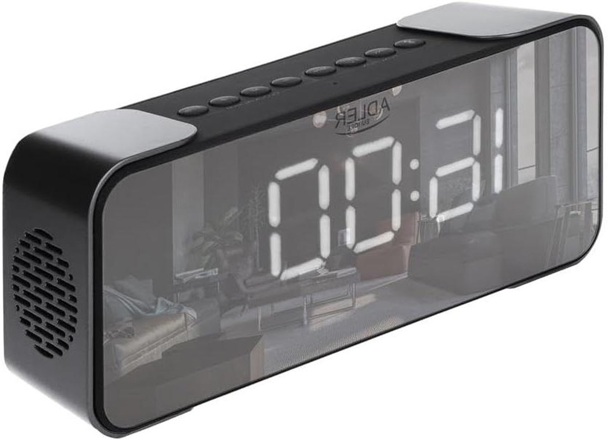 Draadloze Wekker Radio - Digitale Klok - Wakker Worden - Spiegeloppervlak - 19 cm - Zilver