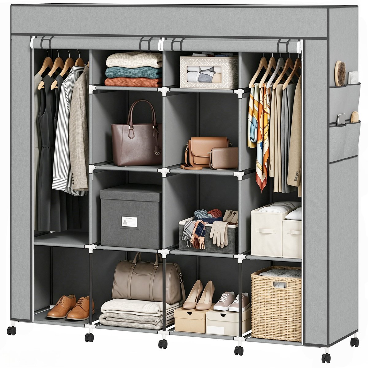 HOMCOM Stoffen Kledingkast - Vliesstof, Staal - 166 x 42,5 x 167 cm - Donkergrijs