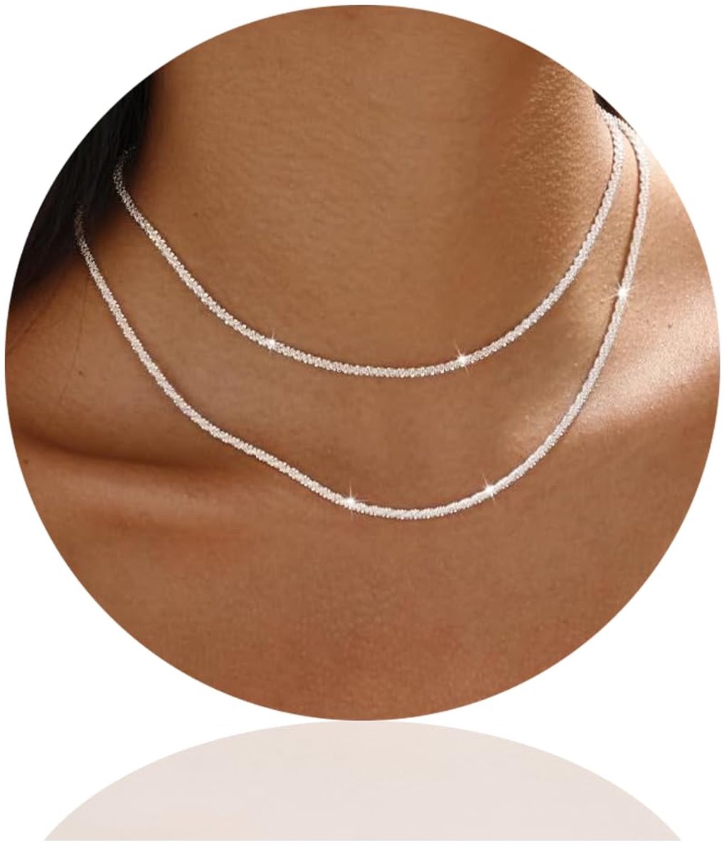 Halsketting met twee strengen van glanzend zilver, dunne schakelketting, minimalistisch sieraad voor vrouwen en meisjes