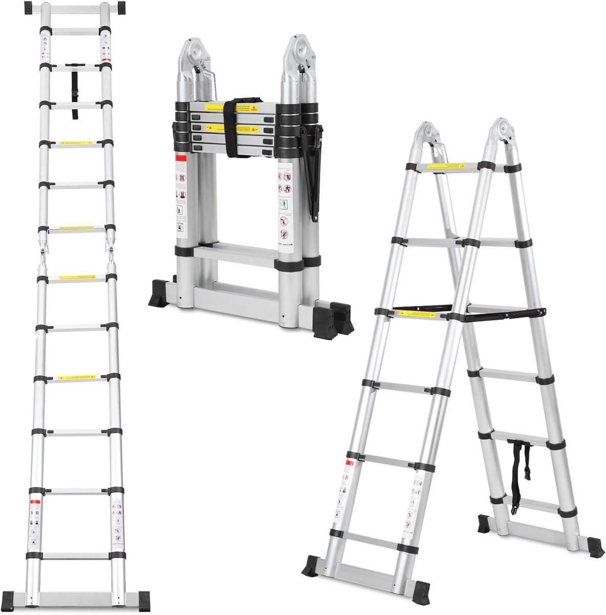 Telescopische Ladder - Vouwladder Aluminium - Kluswerk Binnen Buiten - Inklapbaar Stabilisator - 38 Meter - Aluminium