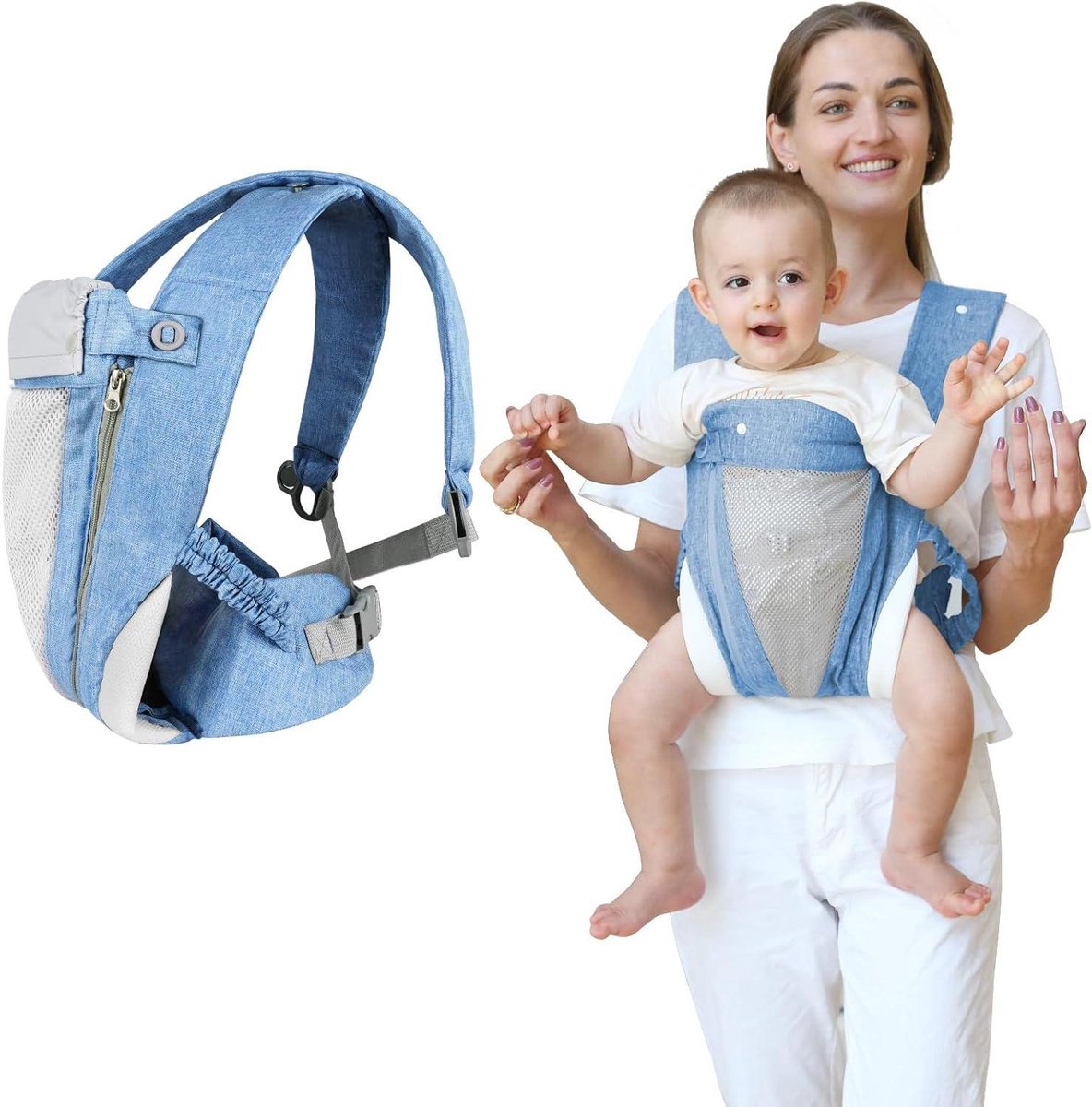 Draagzak - Babydrager - Baby Vervoeren - 4-in-1 Draagopties - Tot 18 kg - Hemelsblauw