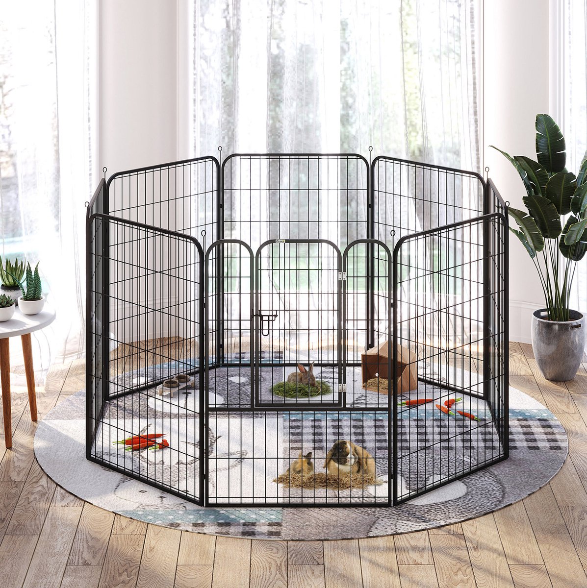 MIVRAY Puppyren - 8 Panelen Met Afsluitbare Deur - 80 x 100 cm - Metaal - Zwart - Opvouwbaar Voor Binnen en Buiten