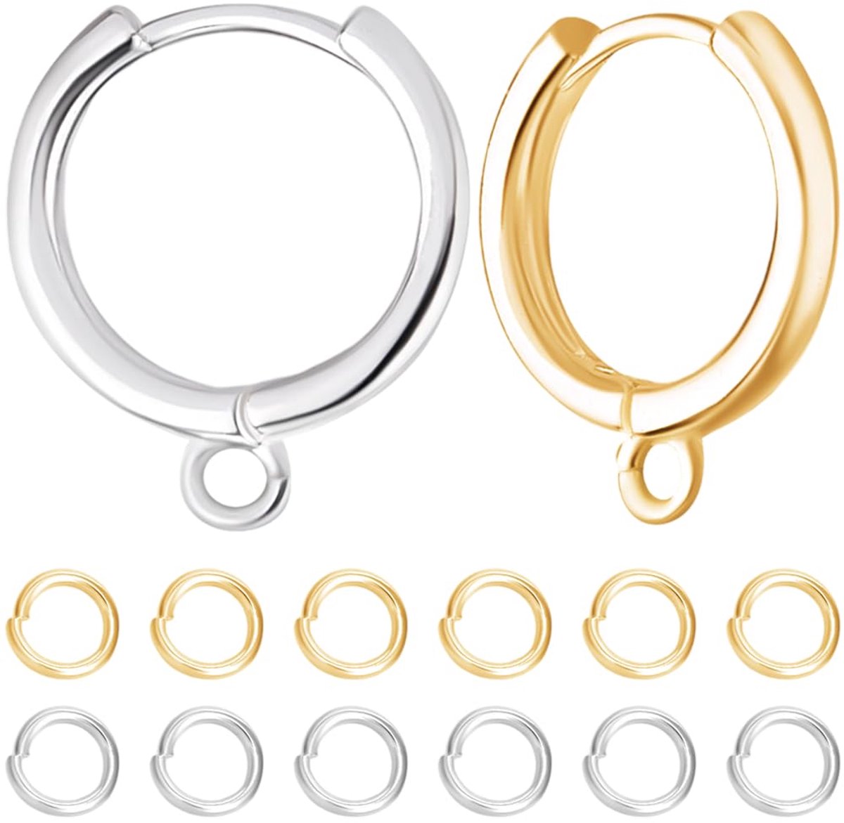 1 Doos 20Pcs Huggie Hoop Earring Bevindingen 18K Goud & 925 Sterling Zilver Plated Messing Hendel Terug Oorbel Haak 17x14mm Huggie Oorbel met Loop voor Sieraden Maken